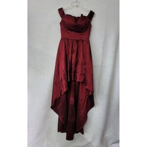 Windsor Dress Women 7 Wine‎ Off Shoulder Hi-Low Stretch Padded Shimmer Prom